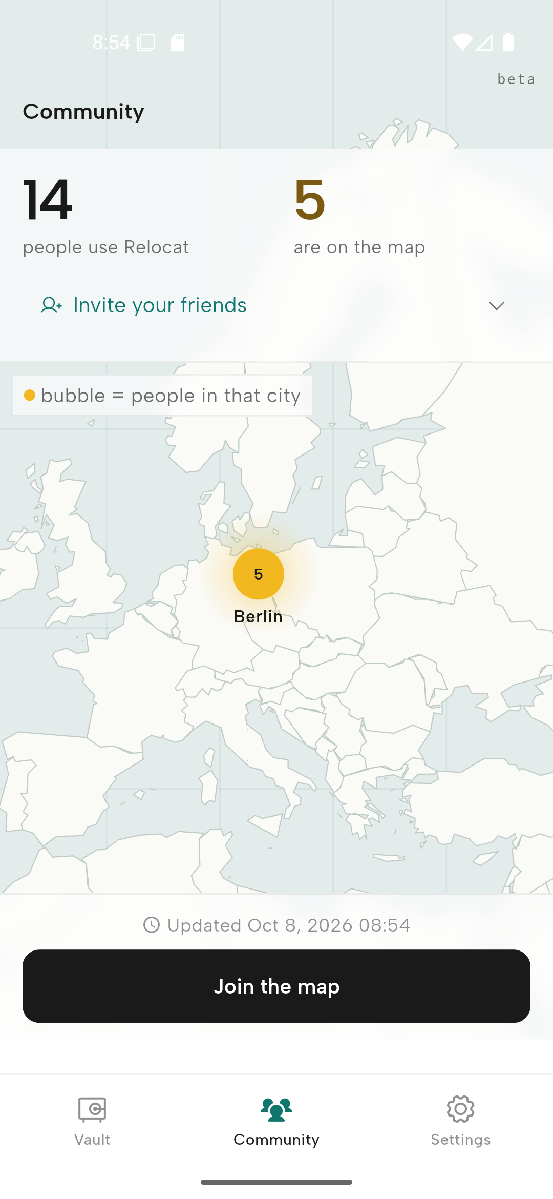 Community Map of Europe with city bubbles showing how many members live there.